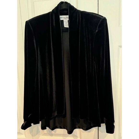 Vintage Another Thyme Black Velvet Velour Glam Whimsigoth Open Cardigan Jacket - Picture 2 of 6